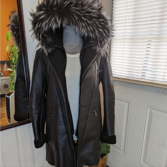 Intuition Paris shearling double zip hooded coat - Picture 3 of 9